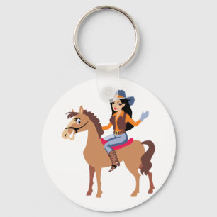 Chaveiro Pingente de Vaqueira Montando um Cavalo