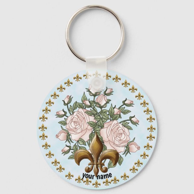 Chaveiro Pingente Fleur De Lis Rosas (Frente)
