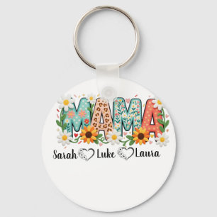 Chaveiro Pingente Floral Mama com Nomes dos Filhos