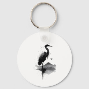 Chaveiro Pingente Japonês Sumi-e Grou Zen