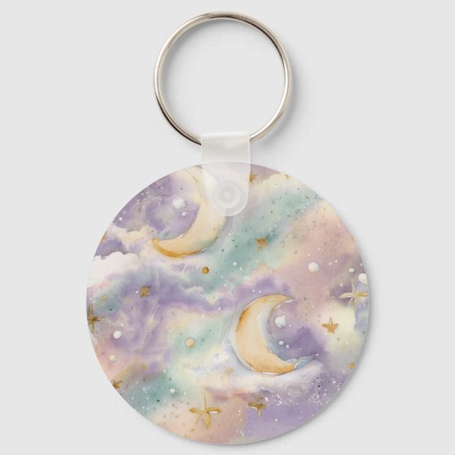 Chaveiro Pingente Lua e Estrelas Pastel (Frente)