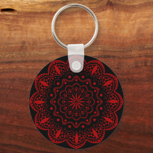 Chaveiro Pingente Mandala Preto e Vermelho