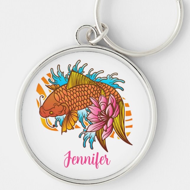 Chaveiro Pingente Personalizado Colorido de Koi Asian Goldf (Frente)