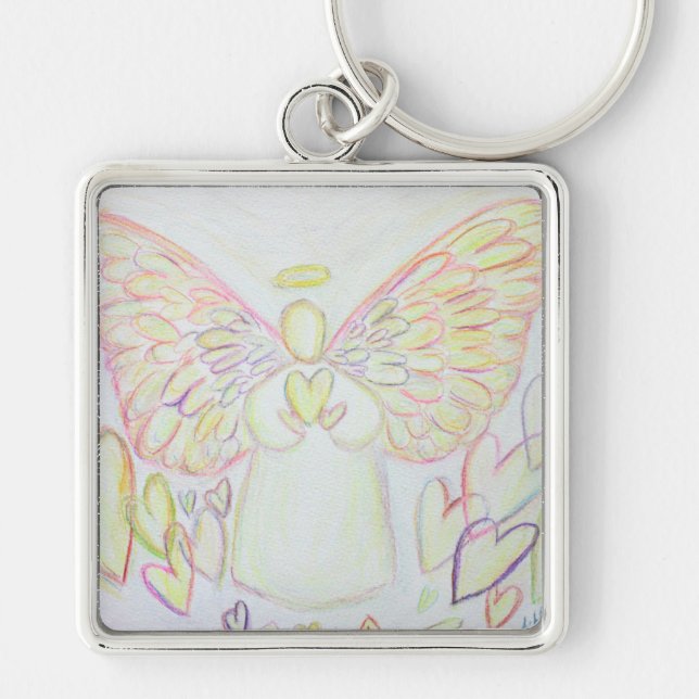 Chaveiro Pingente Personalizado de Anjo Guardião dos Coraçõ (Frente)