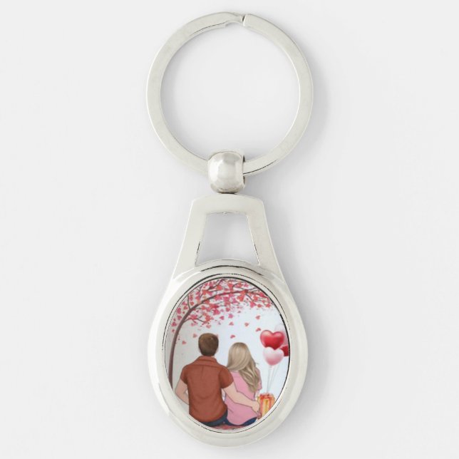 Chaveiro Pingente Personalizado de Casal Romântico sob a Ár (Frente)