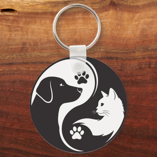 Chaveiro Pingente Pet Harmony Yin Yang - Gato e Cachorro Ch (Frente)