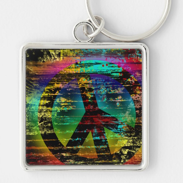Chaveiro Pingente, Sinal de Paz Grunge Arco-íris Abstrato (Frente)