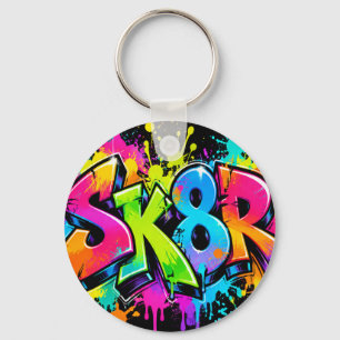 Chaveiro Pingente SK8R Grafite Neon Colorido Skater Urbano