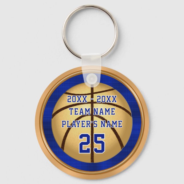 Chaveiro Pingentes de Basquete Azul e Dourado com SEU TEXTO (Frente)