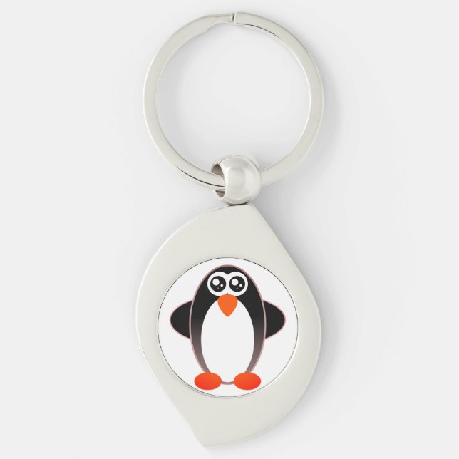 Chaveiro Pinguim, Cartoon, Preto E Branco (Frente)