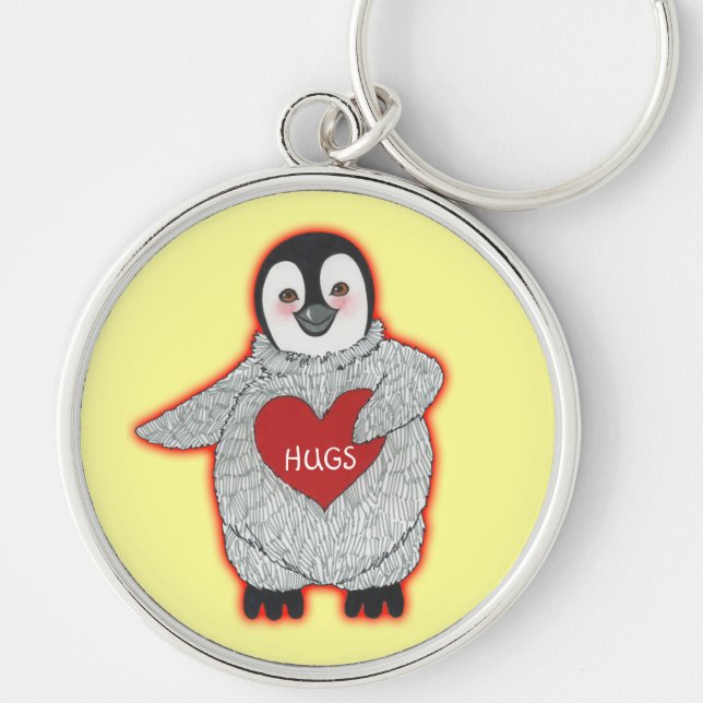 Chaveiro Pinguim com abraços do coração (Frente)