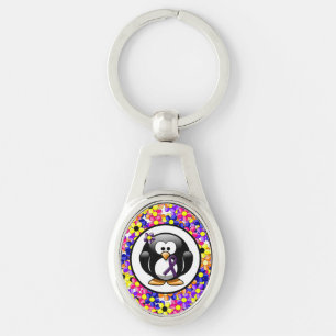 Chaveiro Pinguim da Faixa de Sensibilização Roxo