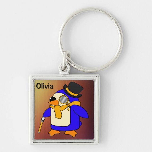 Chaveiro Pinguim de desenho animado bonito, amarelo-sol (Frente)