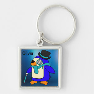 Chaveiro Pinguim de desenho animado bonito, azul gelado