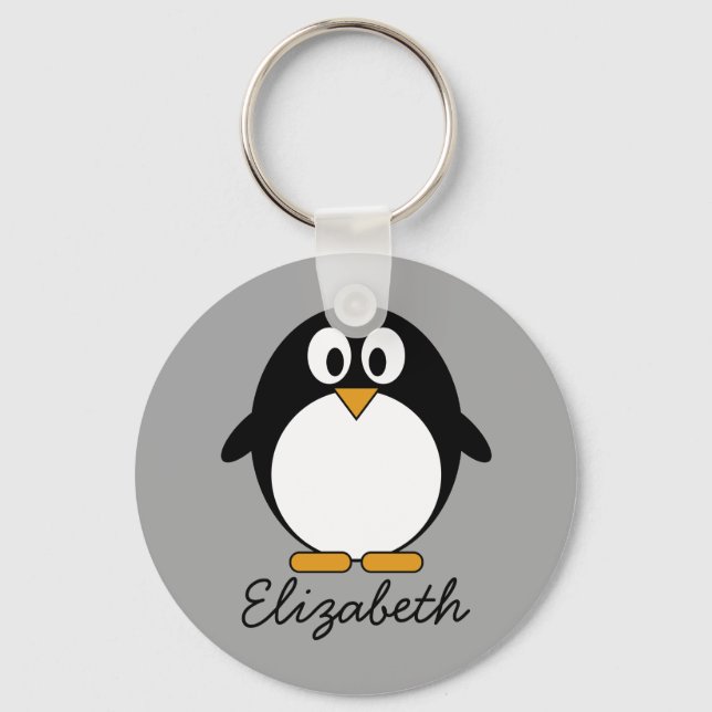 Chaveiro Pinguim de desenho animado bonito com fundo de cin (Frente)
