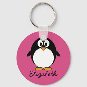 Chaveiro pinguim de desenho animado bonito com fundo rosa