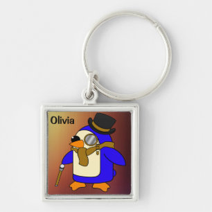 Chaveiro Pinguim de desenho animado bonito curtido em couro