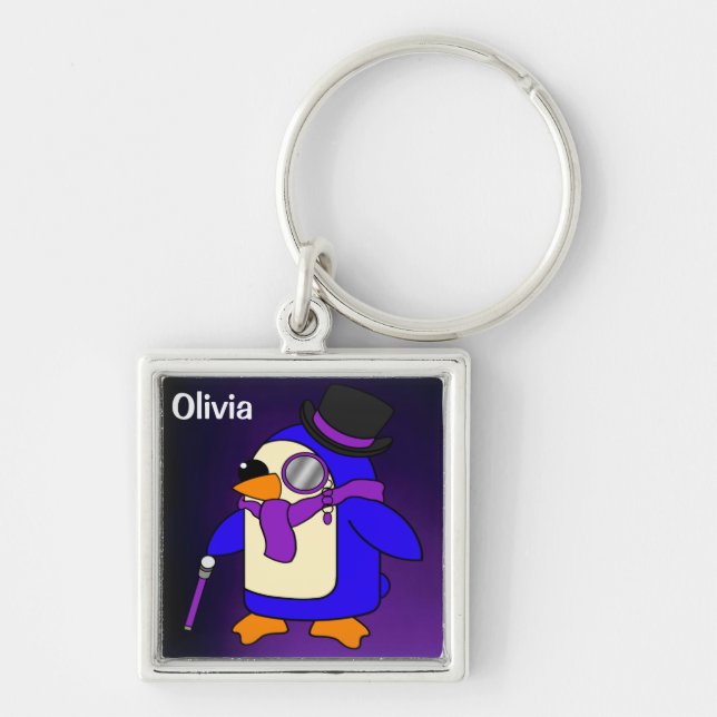 Chaveiro Pinguim de desenho animado bonito violeta roxa (Frente)