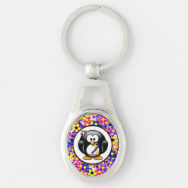 Chaveiro Pinguim de Fita de Consciência Púrpura e Amarela