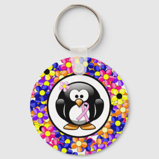 Chaveiro Pinguim de fita de consciência rosa