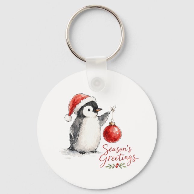 Chaveiro Pinguim de Natal Fofo com Enfeite (Frente)