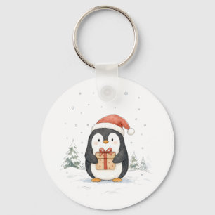 Chaveiro Pinguim de Natal Fofo com Presente e Chapéu de Pap