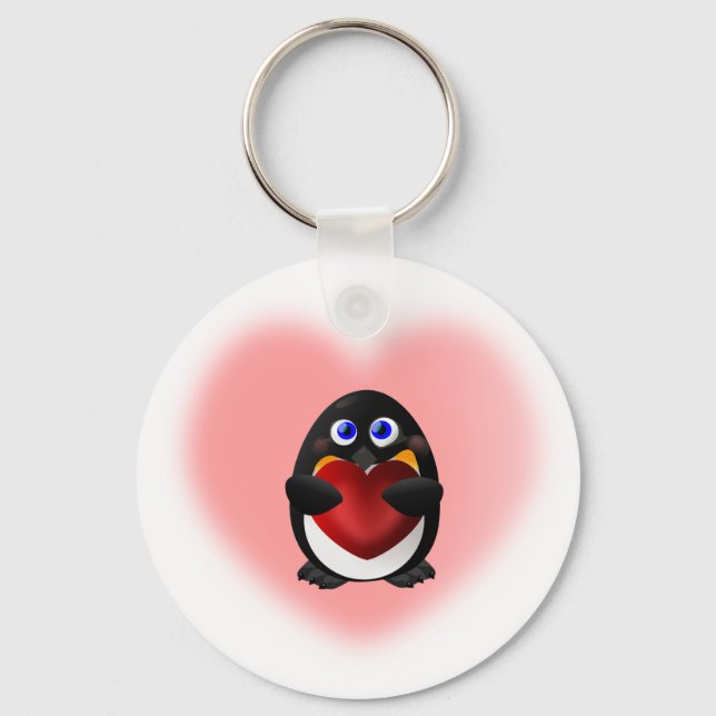 Chaveiro Pinguim dia de os namorados com coração (Frente)