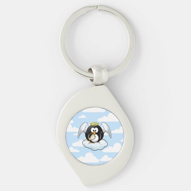 Chaveiro Pinguim do anjo em uma nuvem com fundo do céu (Frente)