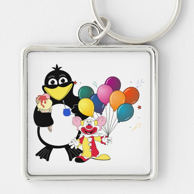 Chaveiro Pinguim engraçado e desenho de palhaços (Frente)