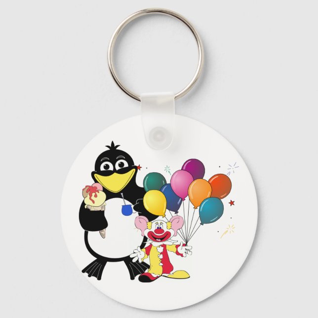 Chaveiro Pinguim engraçado e desenho de palhaços (Frente)