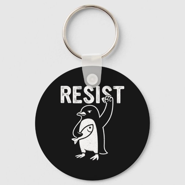 Chaveiro Pinguim Engraçado Resiste Pinguins em Protesto Con (Frente)