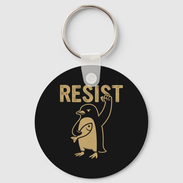 Chaveiro Pinguim Engraçado Resiste Pinguins em Protesto Con (Frente)
