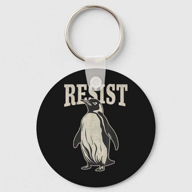 Chaveiro Pinguim Engraçado Resiste Pinguins em Protesto Con (Frente)