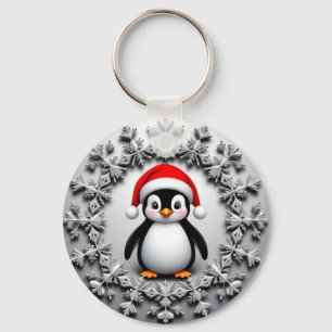Chaveiro Pinguim Fofo com Chapéu de Natal Flocos de Neve Fe