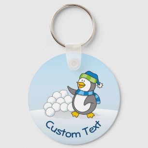Chaveiro Pinguim pequeno com bolas de neve acenando Chaveir