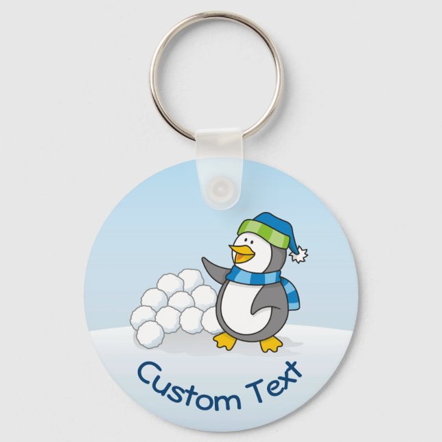 Chaveiro Pinguim pequeno com bolas de neve acenando Chaveir (Frente)