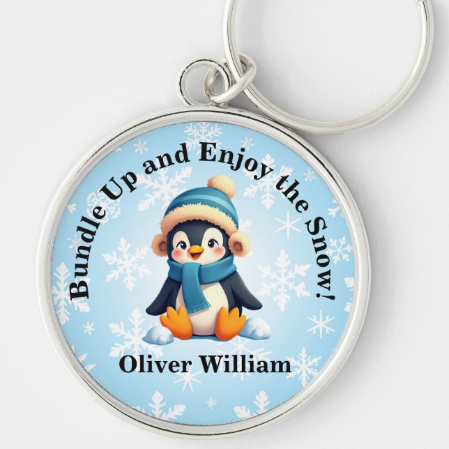 Chaveiro Pinguim personalizado "Junte-se e aproveite a neve (Frente)
