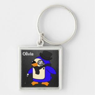 Chaveiro Pinguim-preto-na moda de-cartoon bonito