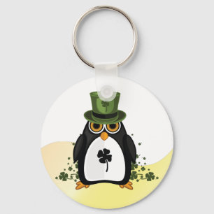 Chaveiro Pinguim Sortudo Trevo de Quatro Folhas Dia de São