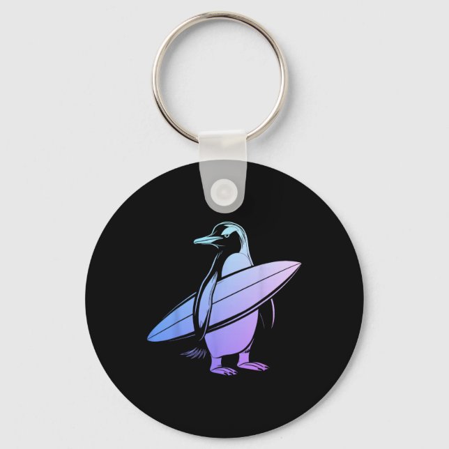 Chaveiro Pinguim Surfista Prancha de Surfe Surfando Engraça (Frente)