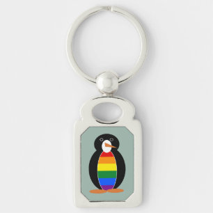 Chaveiro Pinguim Vestido na Bandeira do Arco-Íris do Orgulh