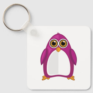 Chaveiro Pinguim Violeta Vermelho Fofo Kawaii Cartoon Olhos