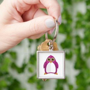 Chaveiro Pinguim Violeta Vermelho Fofo Olhos Grandes Kawaii