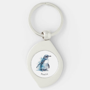 Chaveiro Pinguim Watercolor Ártico Azul, personalizado