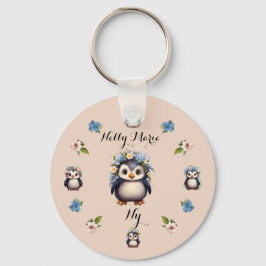 Chaveiro Pinguins Cons - Nome e Iniciais Rosa