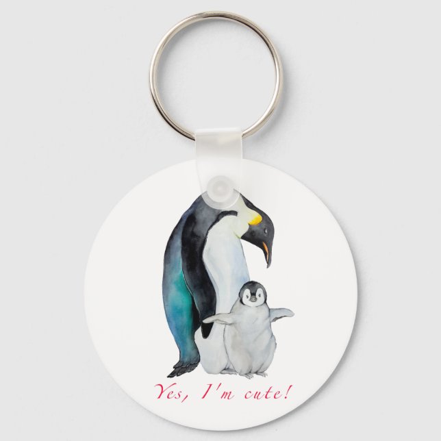Chaveiro Pinguins imperadores de aquarela (Frente)