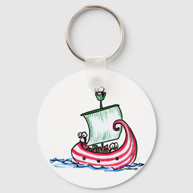 Chaveiro Pinguins velejando num barco de Natal (Frente)
