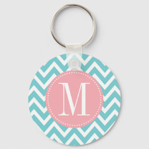 Chaveiro Pink and Light Blue Chevron Custom Monogram