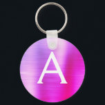 Chaveiro Pink and Purple Faux Stainless Steel Monogram<br><div class="desc">Hot Pink and Purple Ombre Faux Stainless Steel Metallic Elegant Keychain. These Keychains can be customized to include your initial and first name. These key chains make great birthday,  bridal shower or bachelorette party favors.</div>