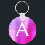 Chaveiro Pink and Purple Faux Stainless Steel Monogram<br><div class="desc">Hot Pink and Purple Ombre Faux Stainless Steel Metallic Elegant Keychain. These Keychains can be customized to include your initial and first name. These key chains make great birthday,  bridal shower or bachelorette party favors.</div>